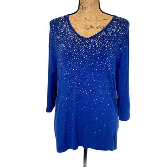 NWT Design History Rhinestone Tee Sapphire Blue Hi Low Slouchy Size Small - Picture 1 of 4